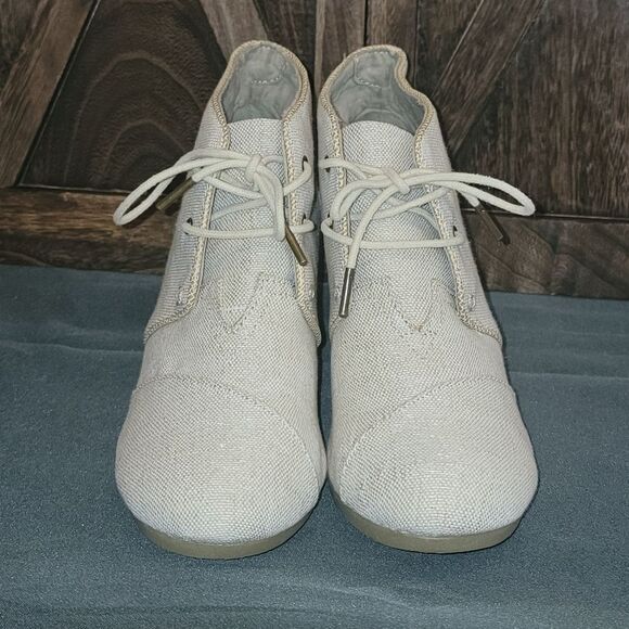 Toms Desert Wedge Booties Natural Metallic Linen 691115 Womens Size 12 - Picture 7 of 13